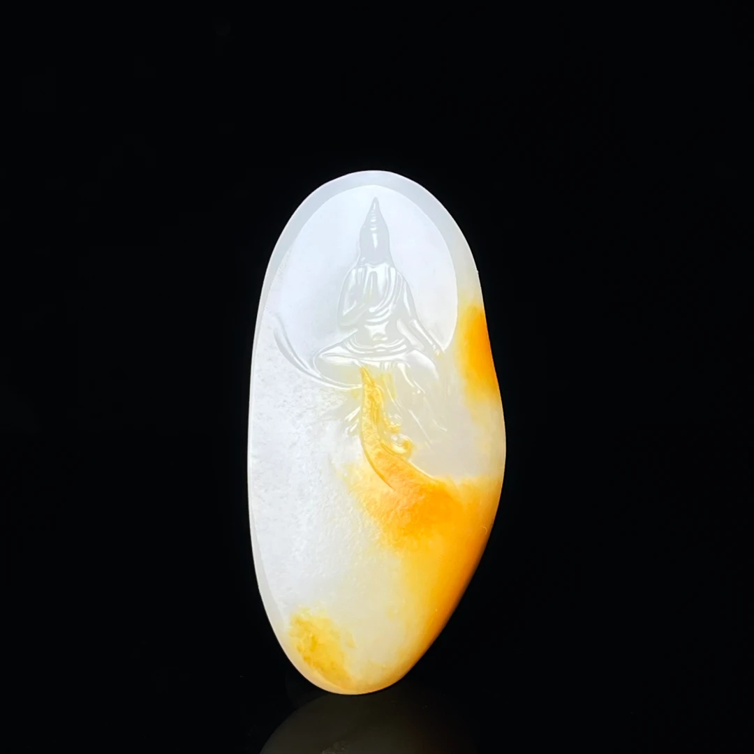 【无相观音】新疆和田玉 黄皮巧雕 一级白细 挂件尺寸42.7*22*9