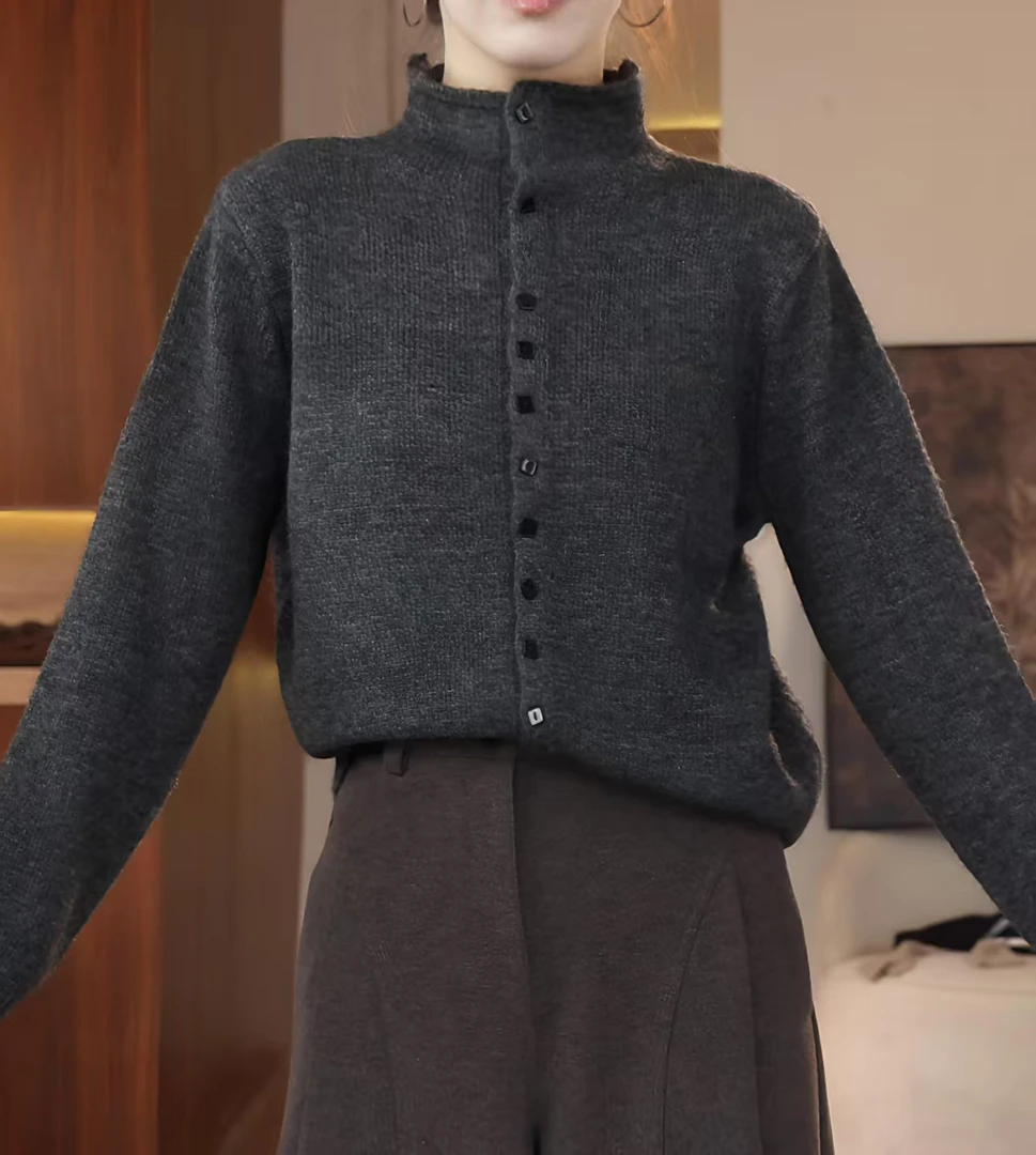 【羊毛针织衫】~秋冬高级时尚百搭潮流温度长袖女设计立领简约穿搭