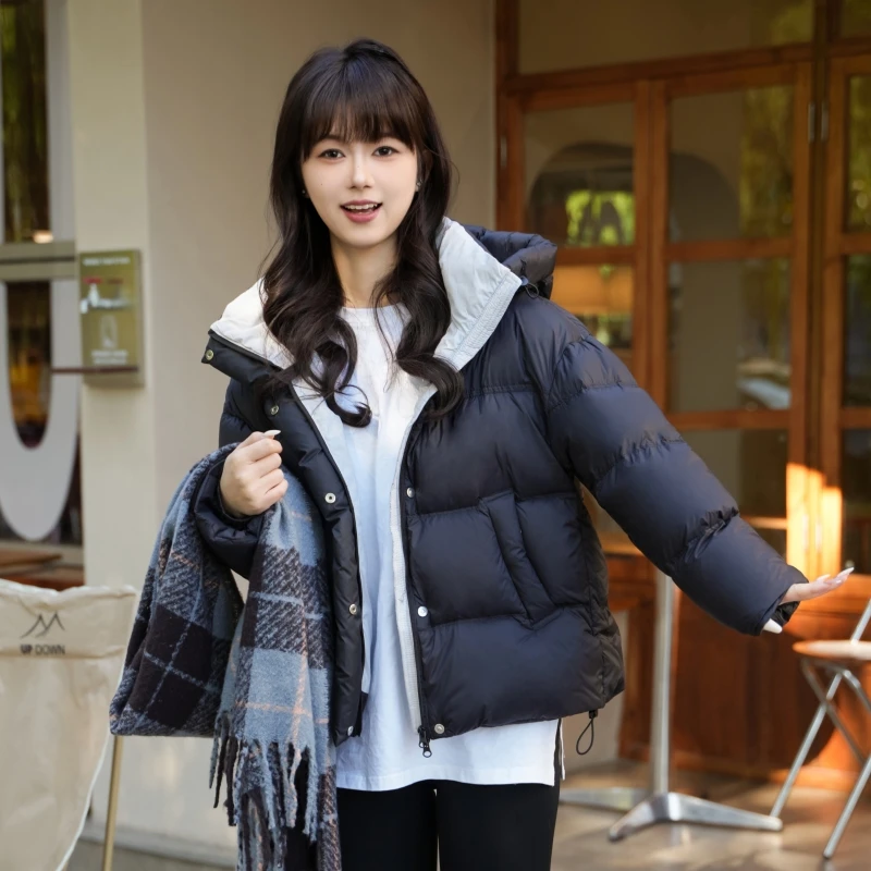 维琳格岚新款泡芙零压感抗寒连帽羽绒服短款女冬加厚撞色羽绒外套
