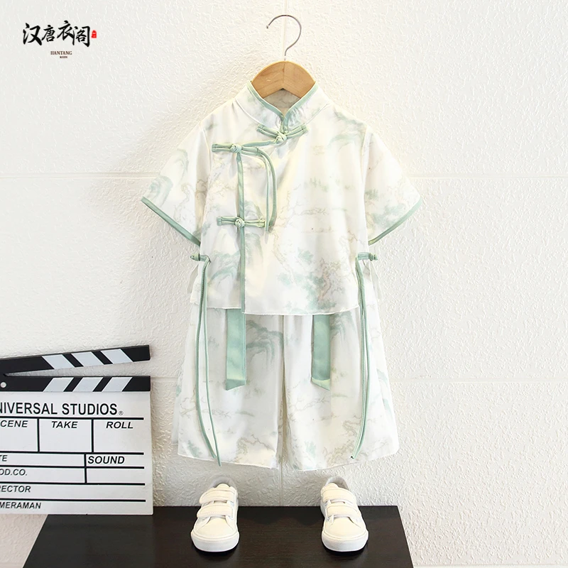 汉服男童夏季中式唐装儿童中国风古装帅气薄款女童古风六一演出服