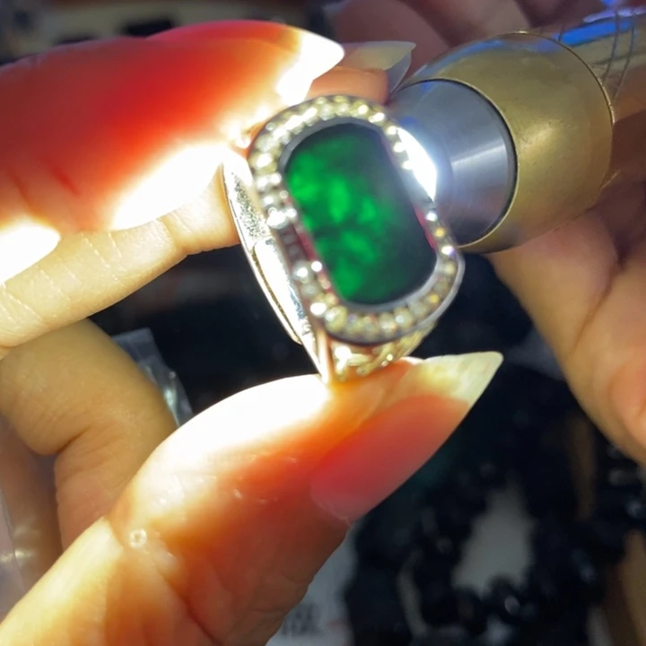 翡翠银S925镶嵌戒指墨翠