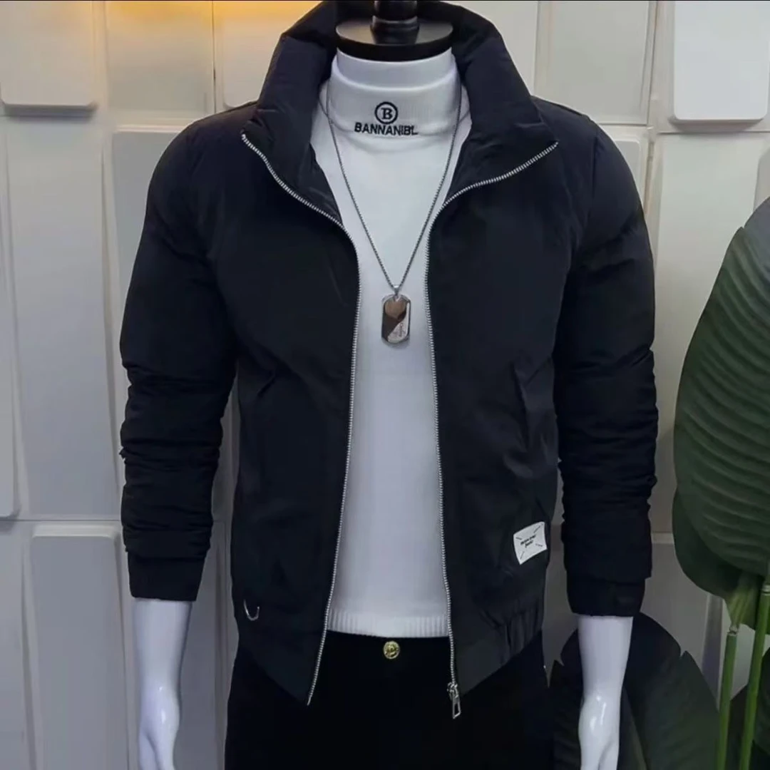 057冬季立领羽花棉服男士潮流百搭个性棉衣帅气加厚保暖修身外套