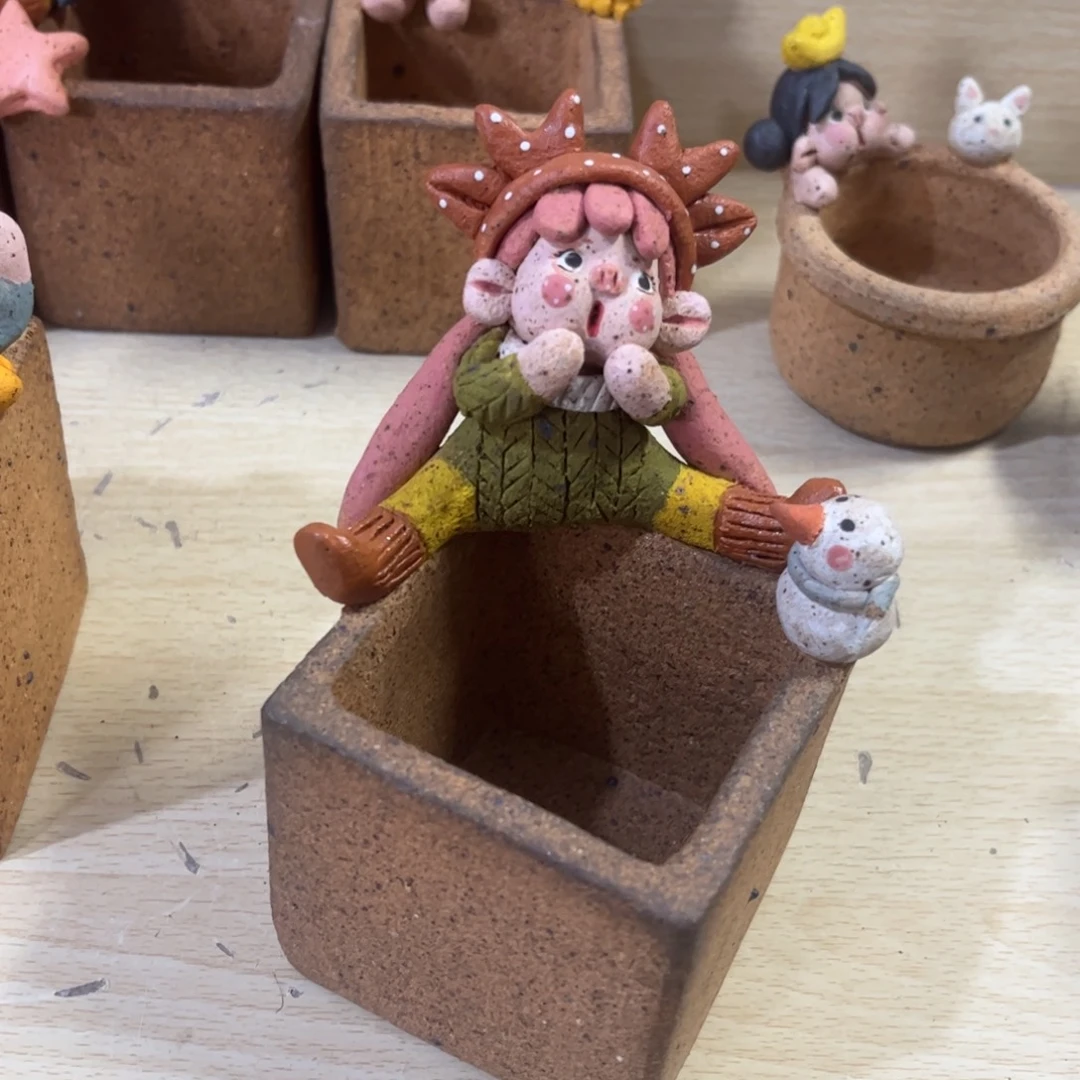 泥塑古镇炻陶花盆