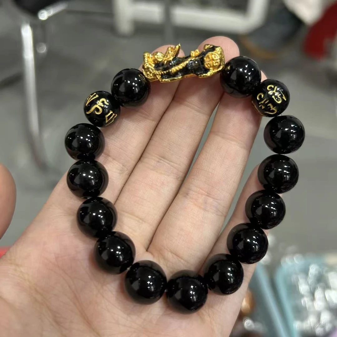 非金属玻璃手链 【硕贯】客定精品 1.2黑色貔貅手串【1443】