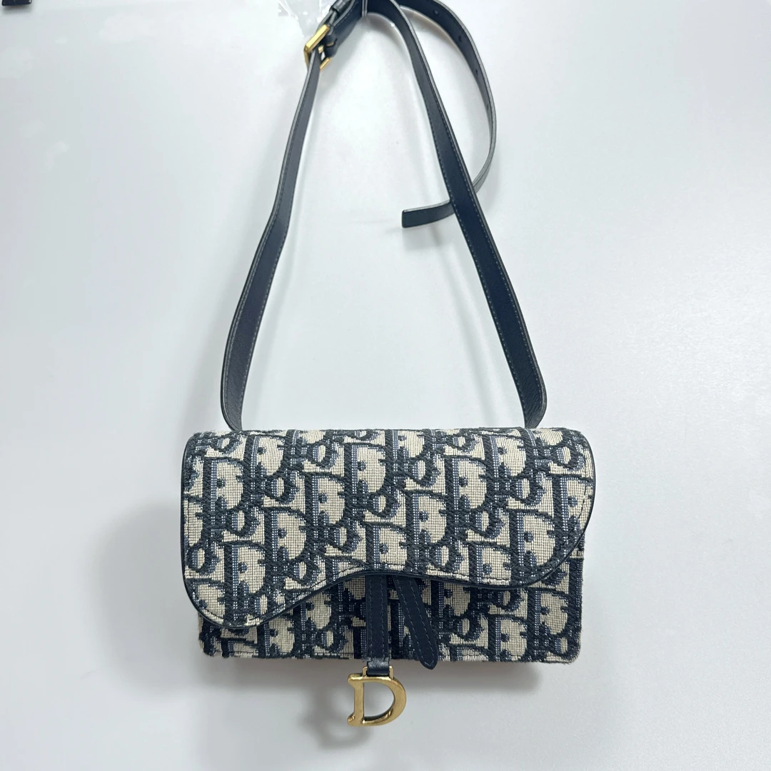 95新 DIOR/迪奥 复燃精选/蓝色老花金扣腰包