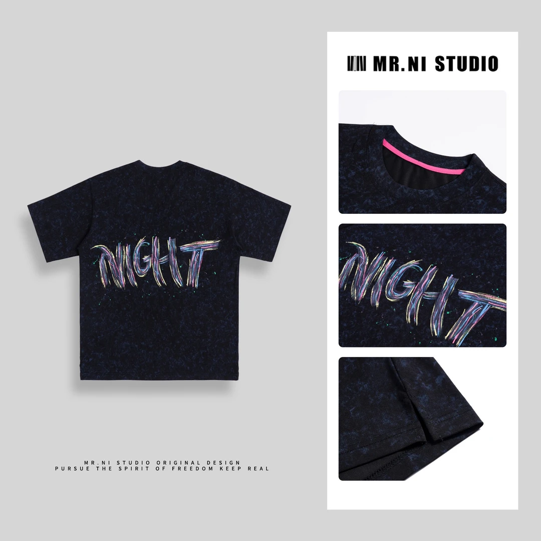 MR.NI/倪先生「大艺术家」唤醒夏日复古炒色彩绘字母涂鸦短袖T恤