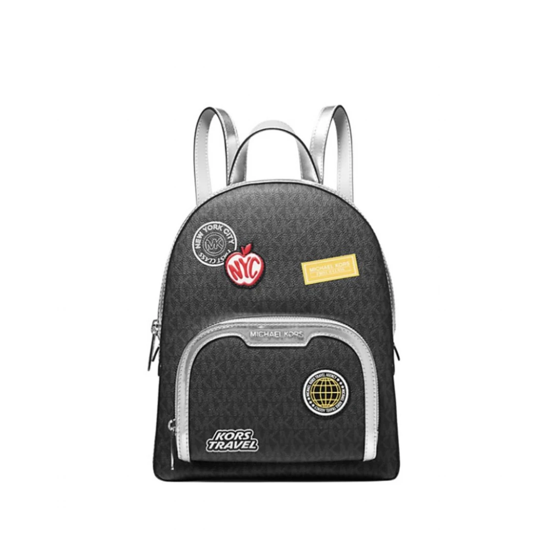 MICHAEL KORS/迈克高仕 MK 女士双肩包中号黑灰徽章 24*32*12cm