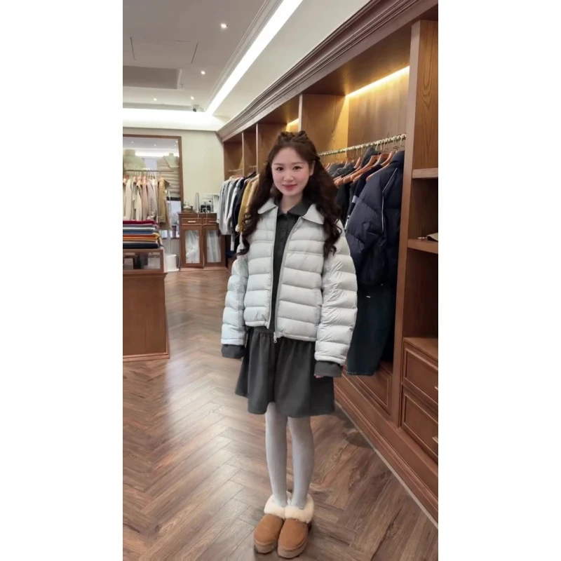 韩系高级感甜美风翻领保暖显瘦外套秋冬季气质时髦针织连衣裙套装