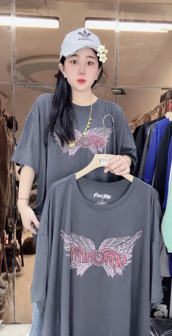 外贸纯棉T恤灰色翅膀