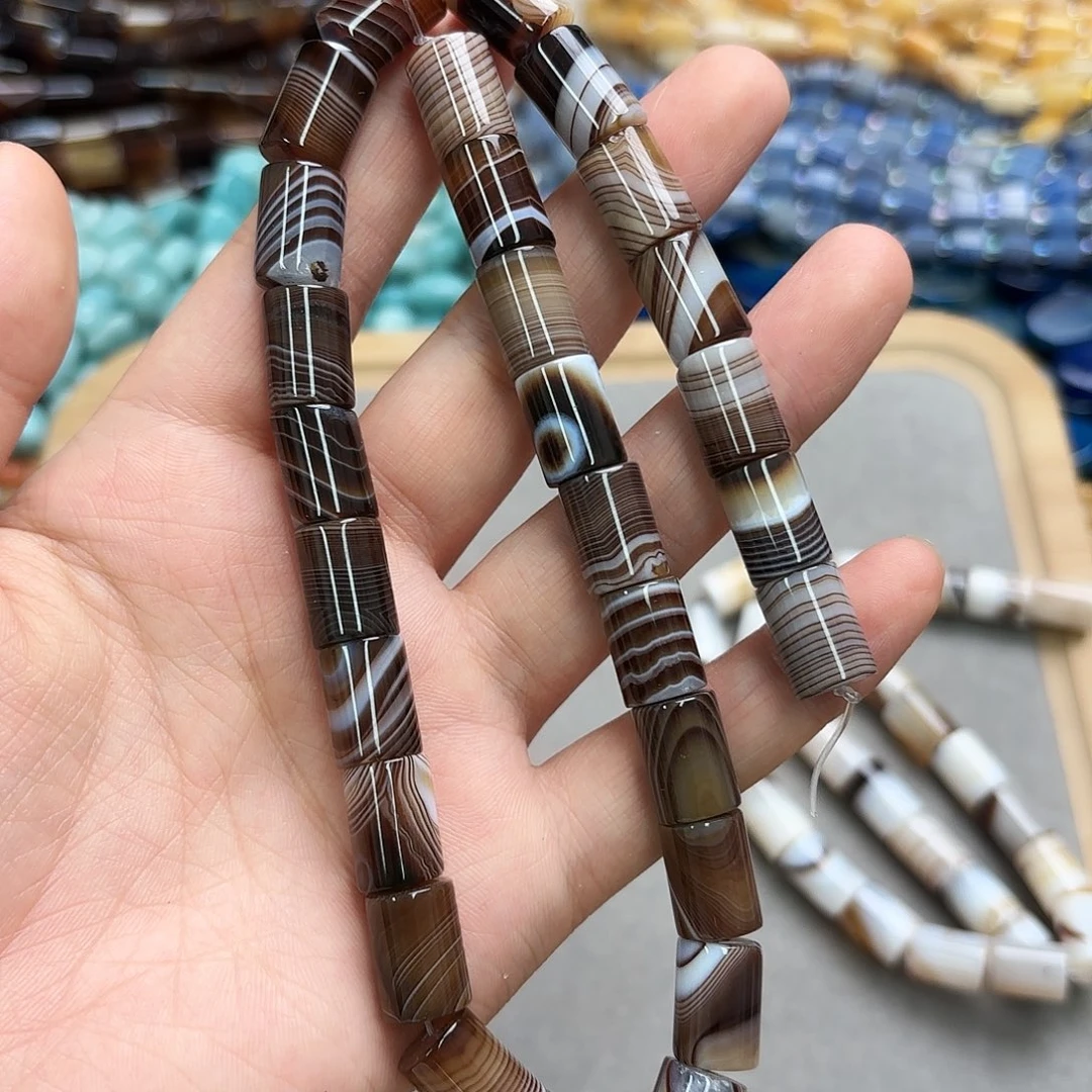 玛瑙/玉髓未镶嵌珠宝半成品10×14咖条纹圆柱一条