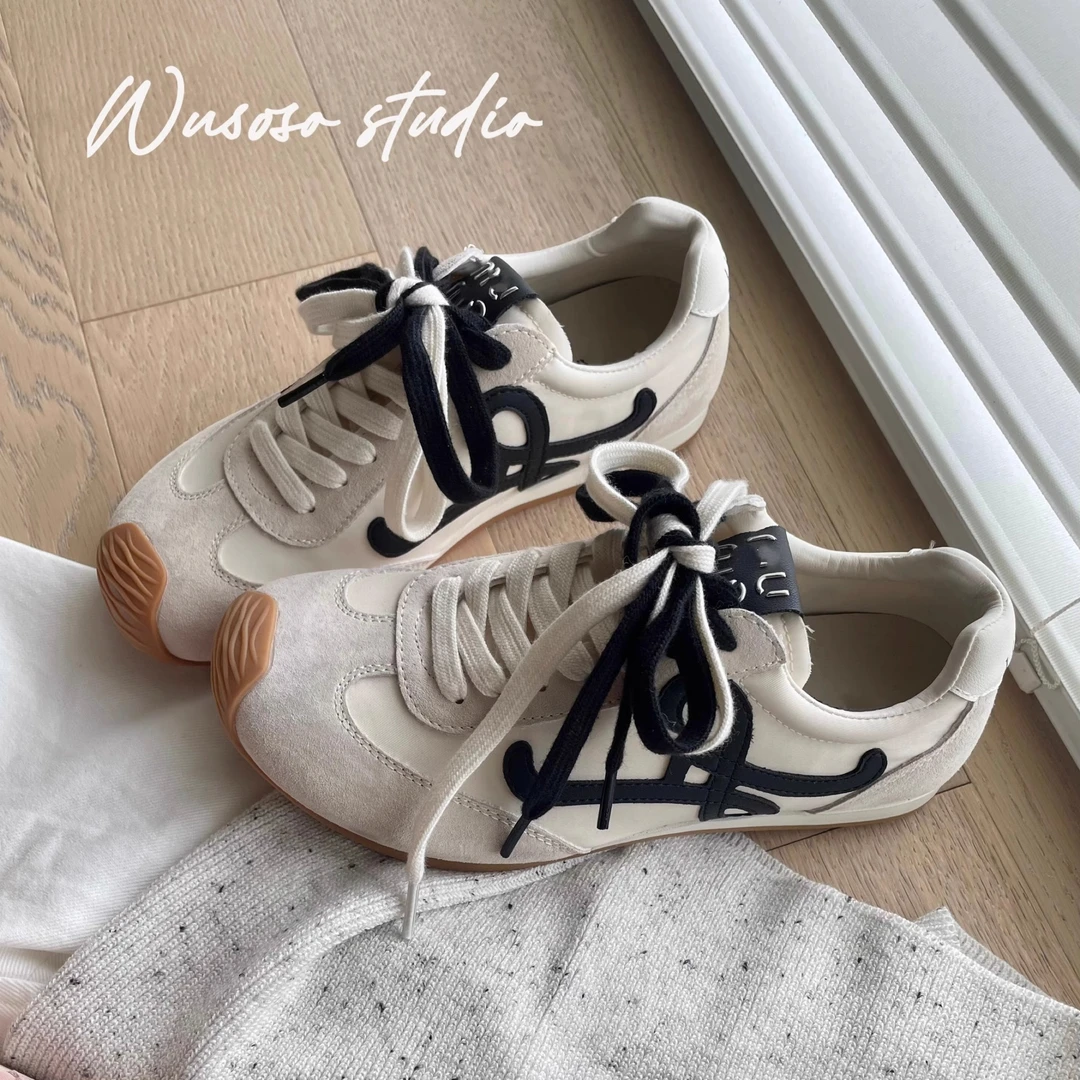 2025春季新款真皮网红同款大红色棕色内增高厚底阿甘德训鞋女鞋春