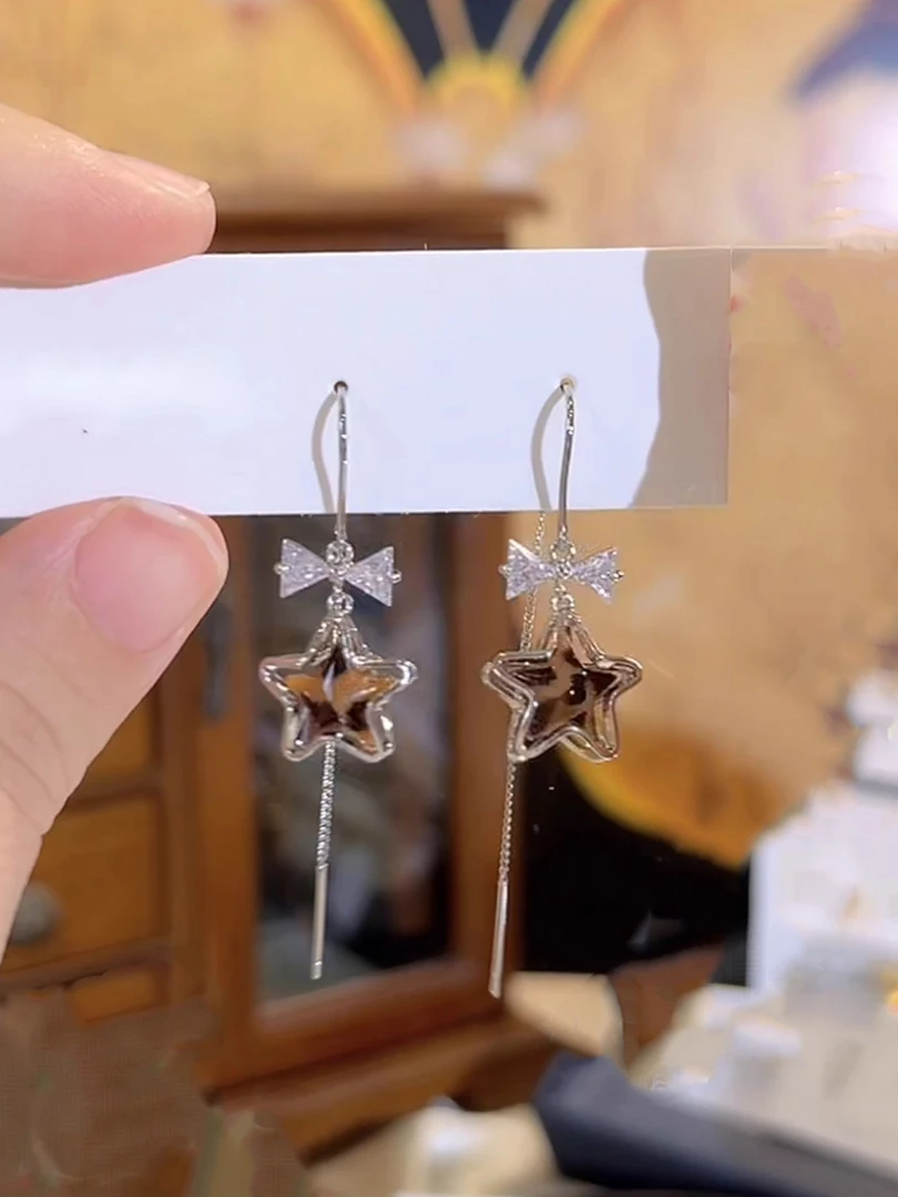 铜合金耳饰 F557豹纹星星蝴蝶结耳线质感百搭小众精致雅丹风YJ