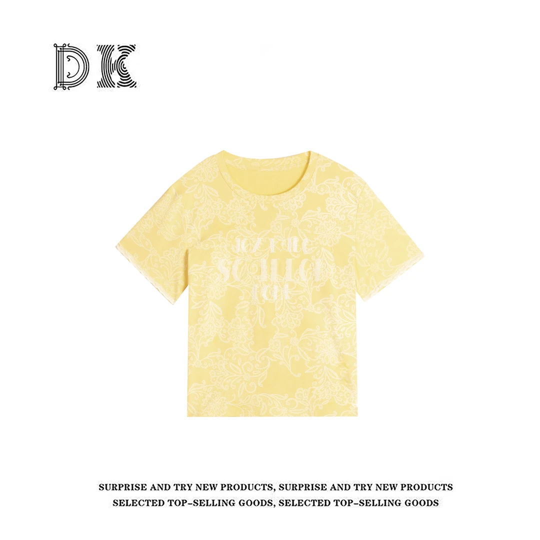 【福福款 不补差】2025年夏季新款蕾丝拼接重工显白圆领T恤