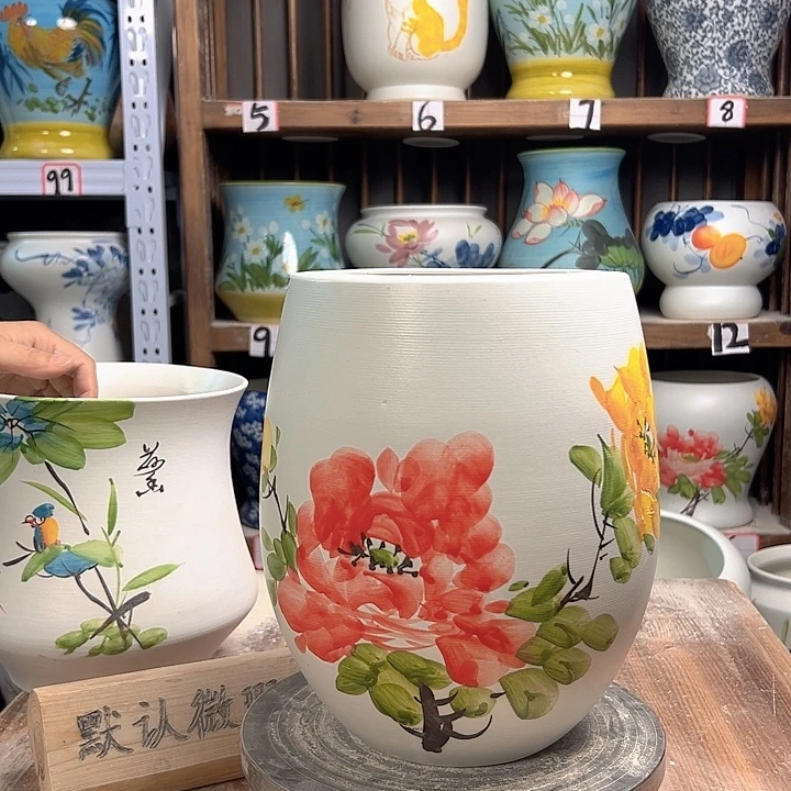 陶但盆红牡丹陶瓷