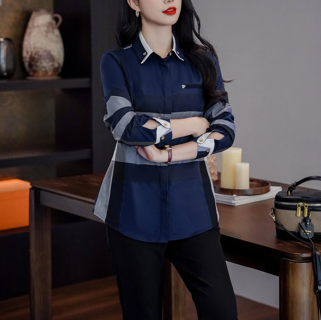 【2550】春季时尚百搭百搭大格衬衫女士