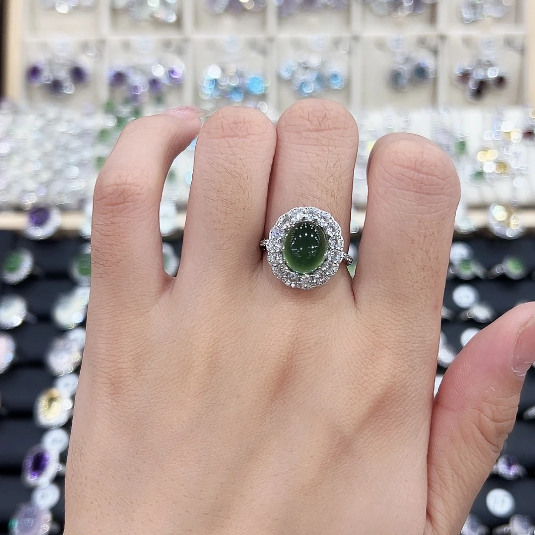 岫玉银S925镶嵌戒指