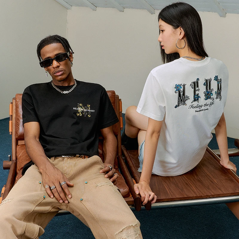 MEDM25SS腰果花T恤短袖男款夏季美式潮流宽松纯棉套头圆领上衣女