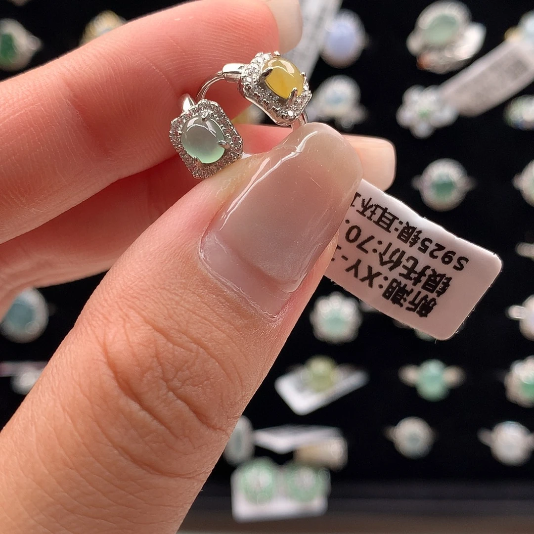 翡翠银S925镶嵌颈饰耳钉