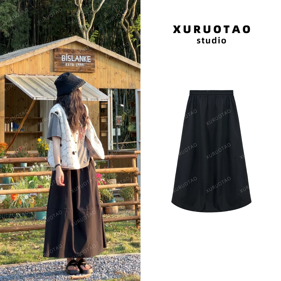 XURUOTAO 【山本裙】显瘦高腰气质设计感黑色半身裙 T5005