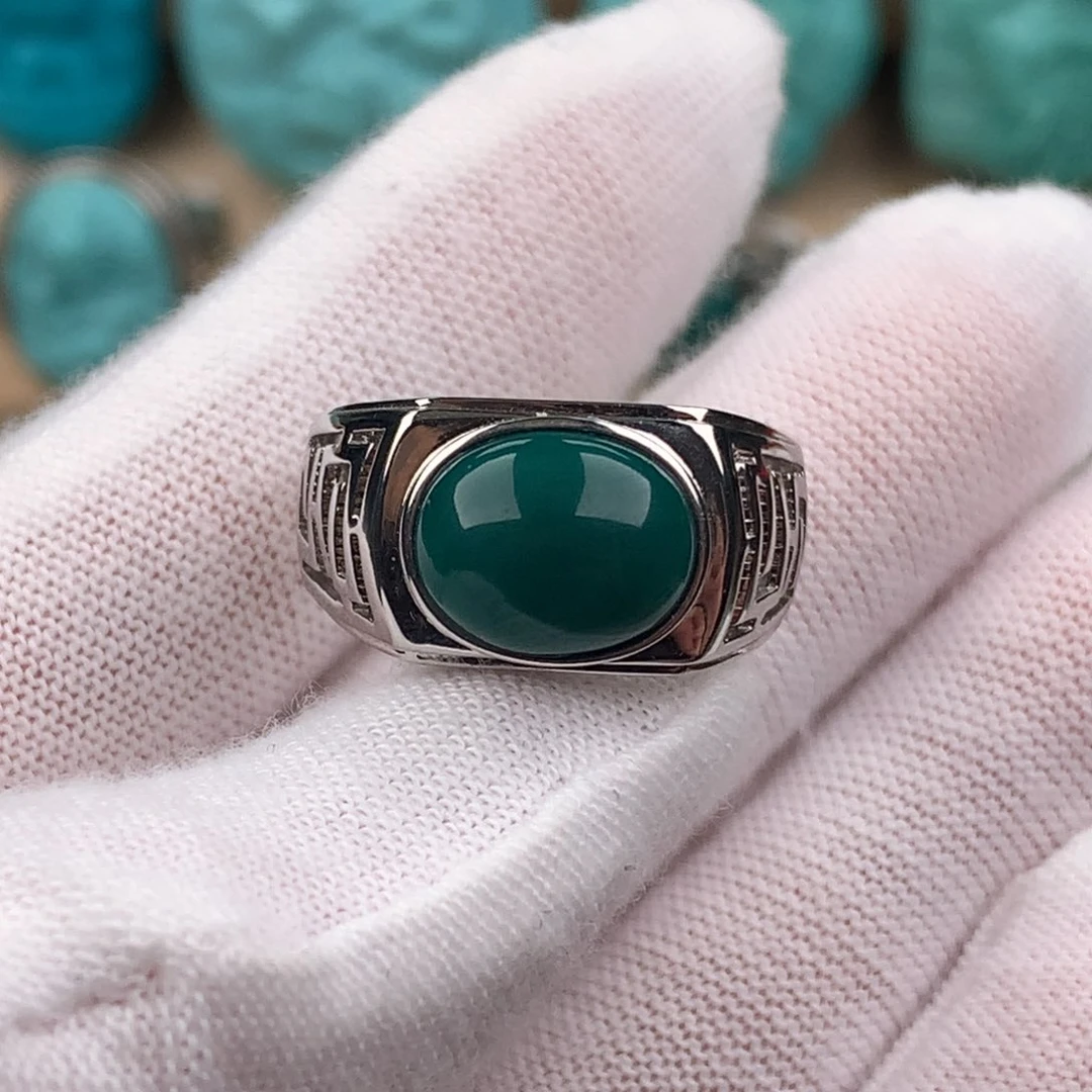 绿松石配饰银S925镶嵌男戒可调节