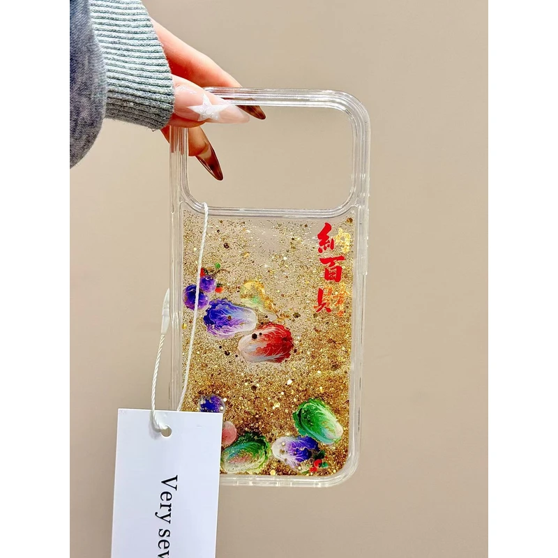 国风金箔流沙纳百财彩色白菜适用苹果17promax手机壳15iphone16