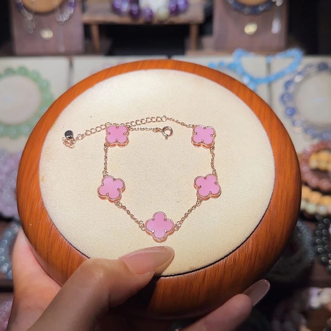 水晶手链银S925镶嵌l***a女王贝四叶草