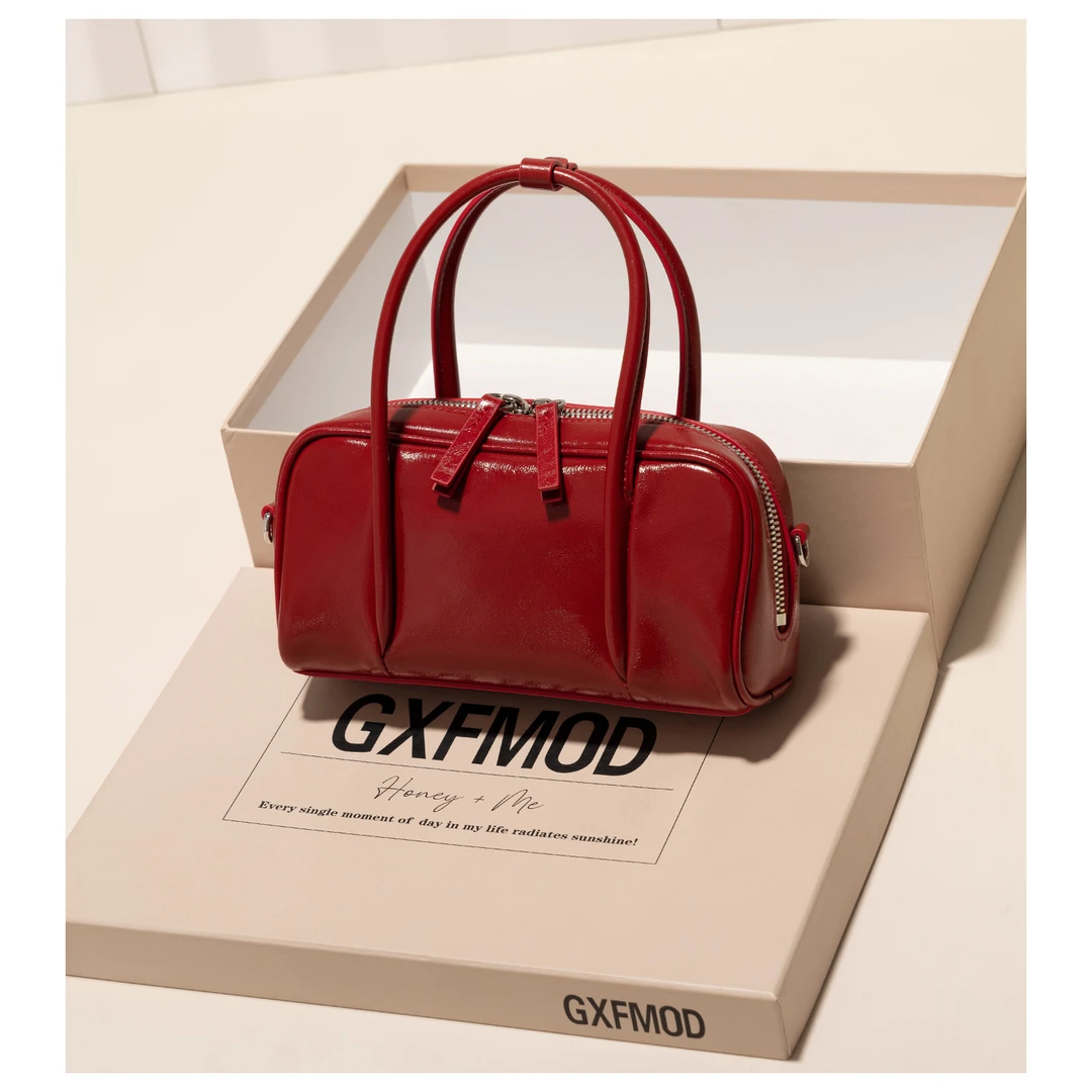 GXFMOD小众复古牛皮包2025新款波士顿手提单肩斜挎包包结婚新娘包