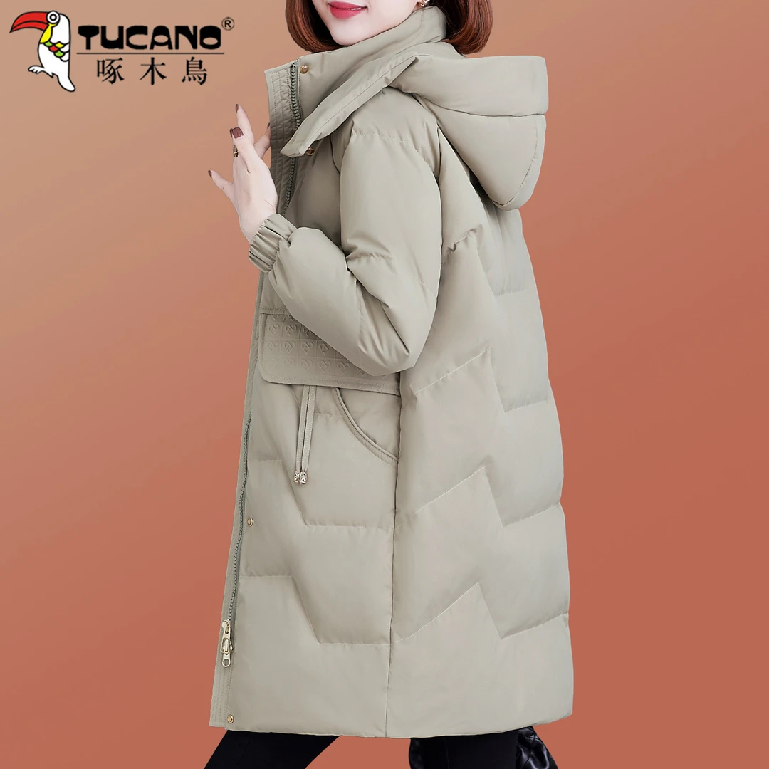 【官方】啄木鸟中长款女羽绒服冬季2026新款冬装加厚防寒白鸭绒外套