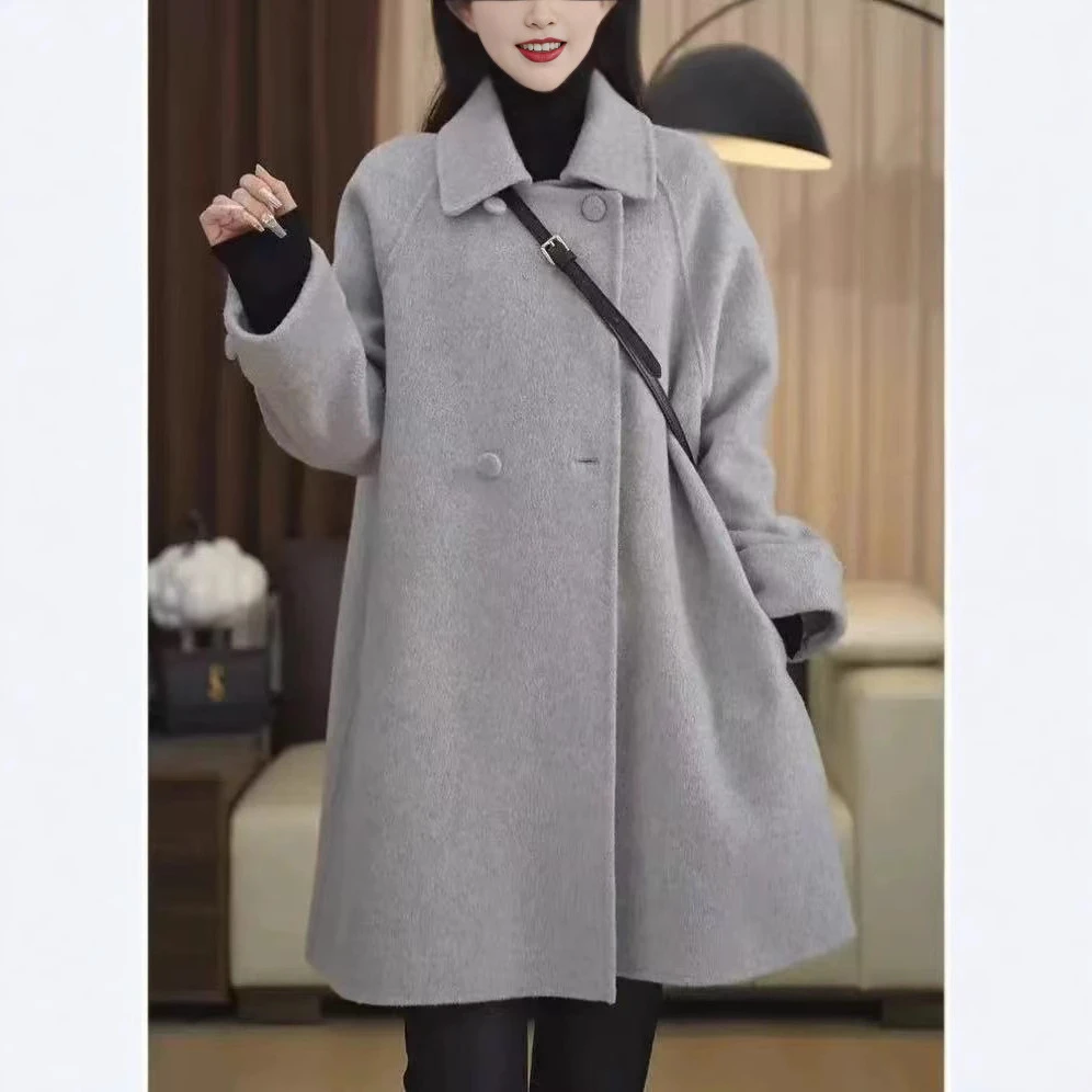 品质大衣外套双面品质25新款小个子宽松小香风法式翻领外套中长款