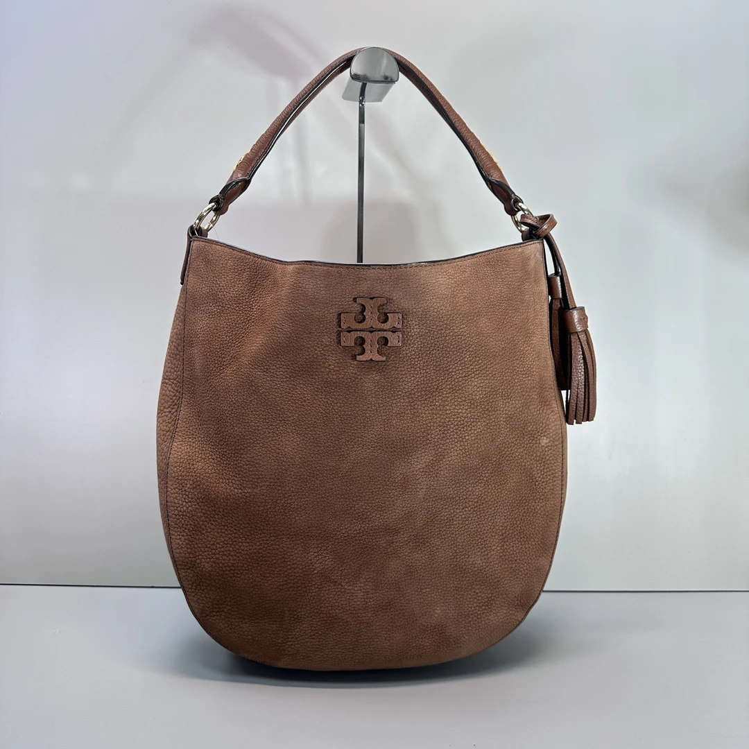 95新 TORY BURCH/汤丽柏琦 棕色麂皮大腋30x33x10cmM020511