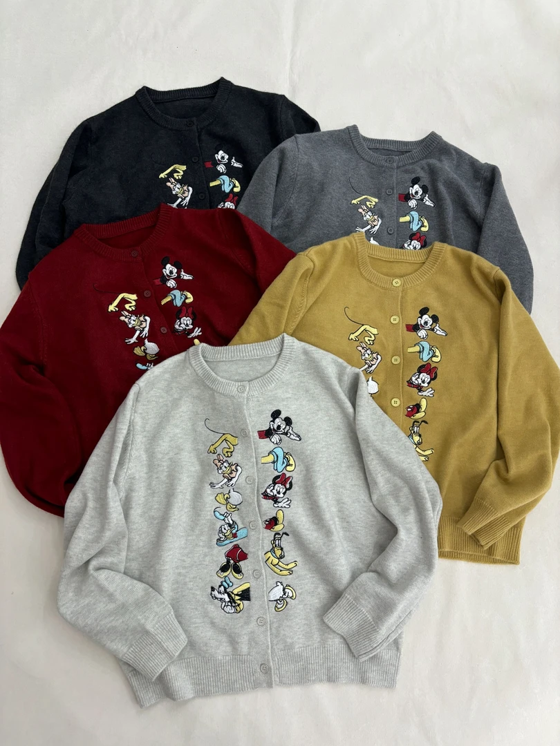 [王小二]121重工卡通米奇刺绣针织开衫女冬季新款减龄设计感