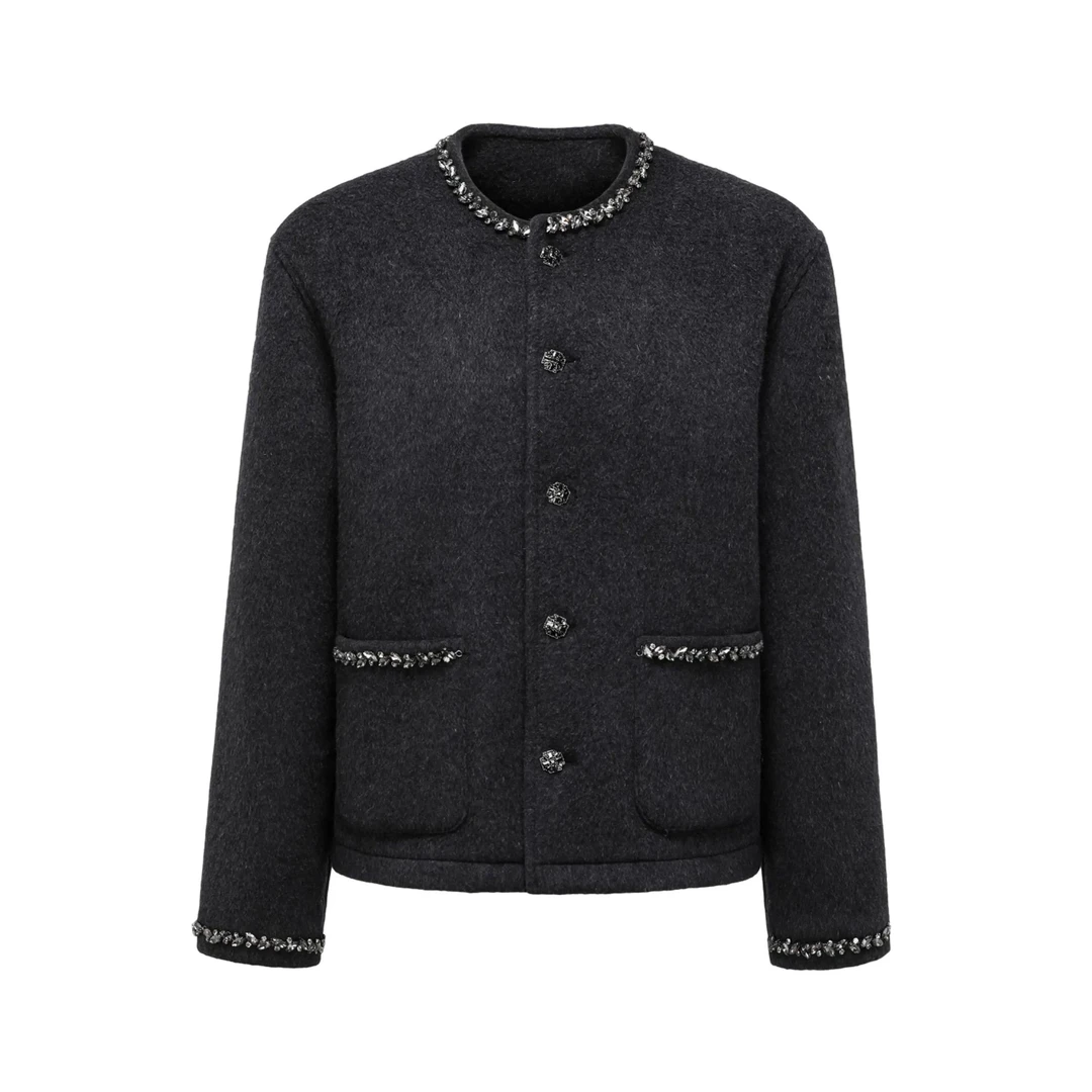 【官方正品】GOODBRAND 2024FW JES*S手工钻饰线条图案香风羊毛外套