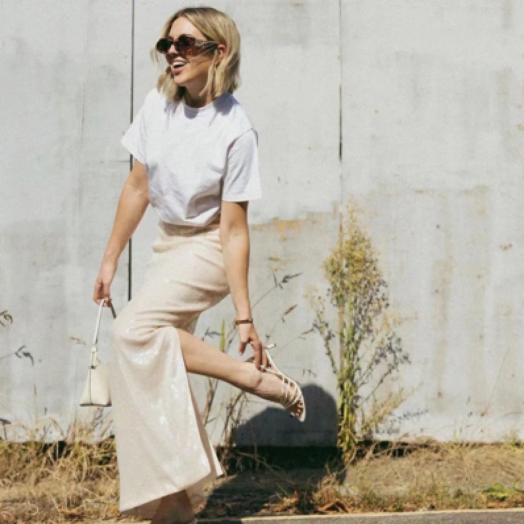 鎏金面料双开叉半裙