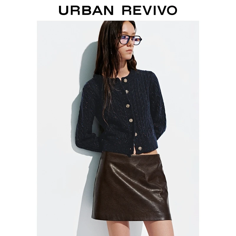 UR2025秋季新款女装休闲绞花彩色碎点排扣针织开衫UYL950201+