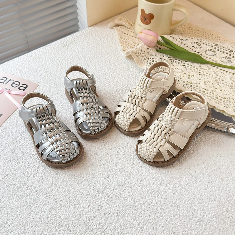 【折叠夏日】韩版森系休闲编织儿童包头凉鞋女童时装软底防滑宝宝鞋