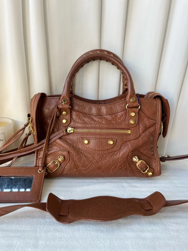 99新 Balenciaga/巴黎世家 咖啡色迷你机车包手提单肩斜挎包