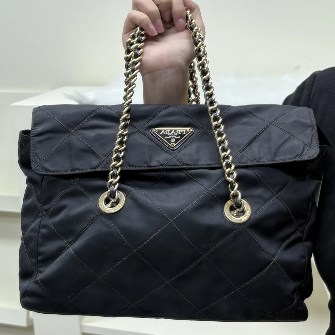 95新 Prada/普拉达 黑金降落伞单肩包