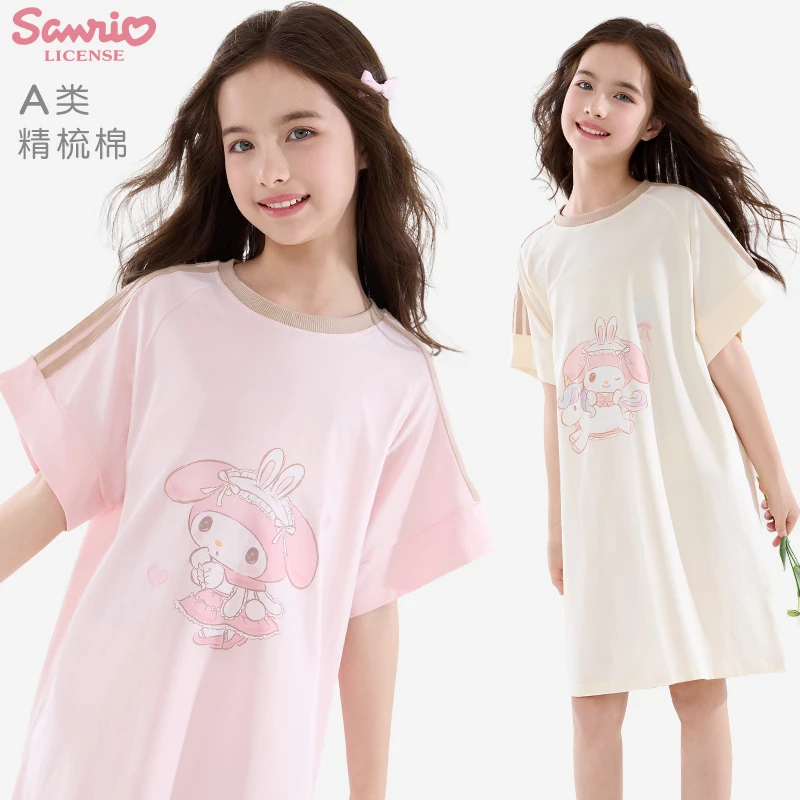 女童睡裙2025新款夏季儿童短袖睡衣中大童卡通家居服薄款亲子