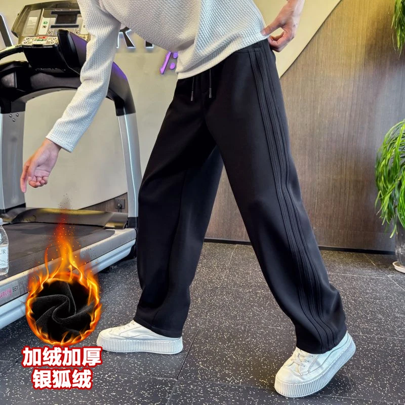 高级感时尚卫裤男秋冬加绒加厚痞帅宽松直筒裤新款潮牌秋装休闲裤