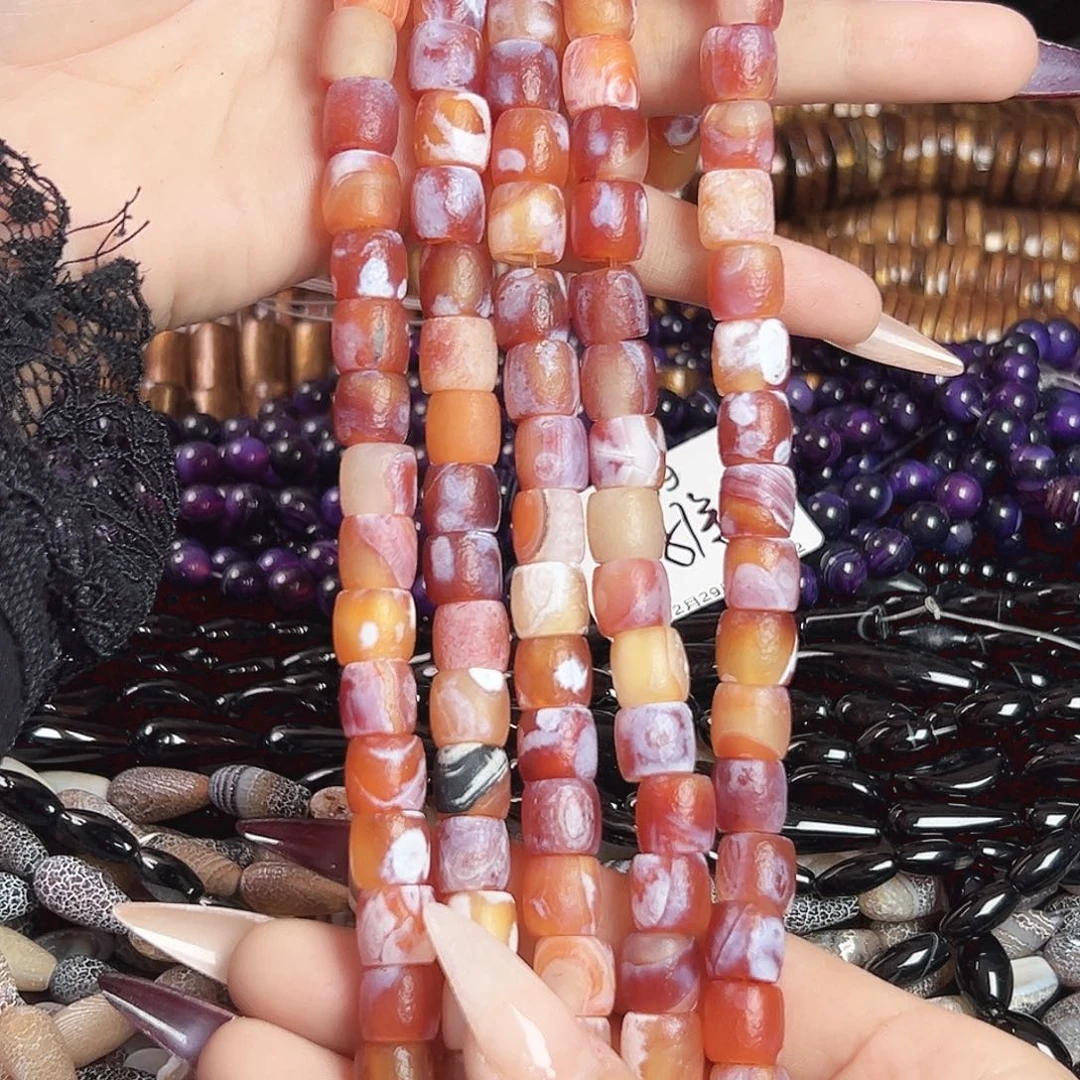 玛瑙/玉髓合金珠宝半成品a135 10m 奶皮老玛瑙跑环一条