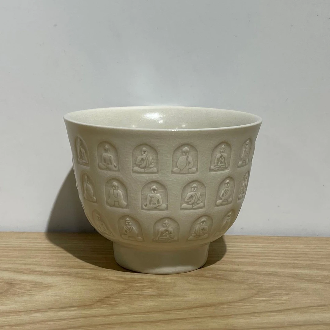 吾游茶器【活力万佛撇口铃铛杯】复古柴烧万佛大号主人杯高档茶杯