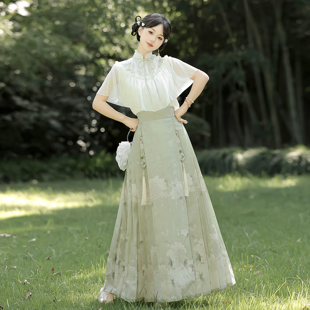 观南桥【绣球海】日常汉服仙女中国风改良汉元素上衣半裙套装9195