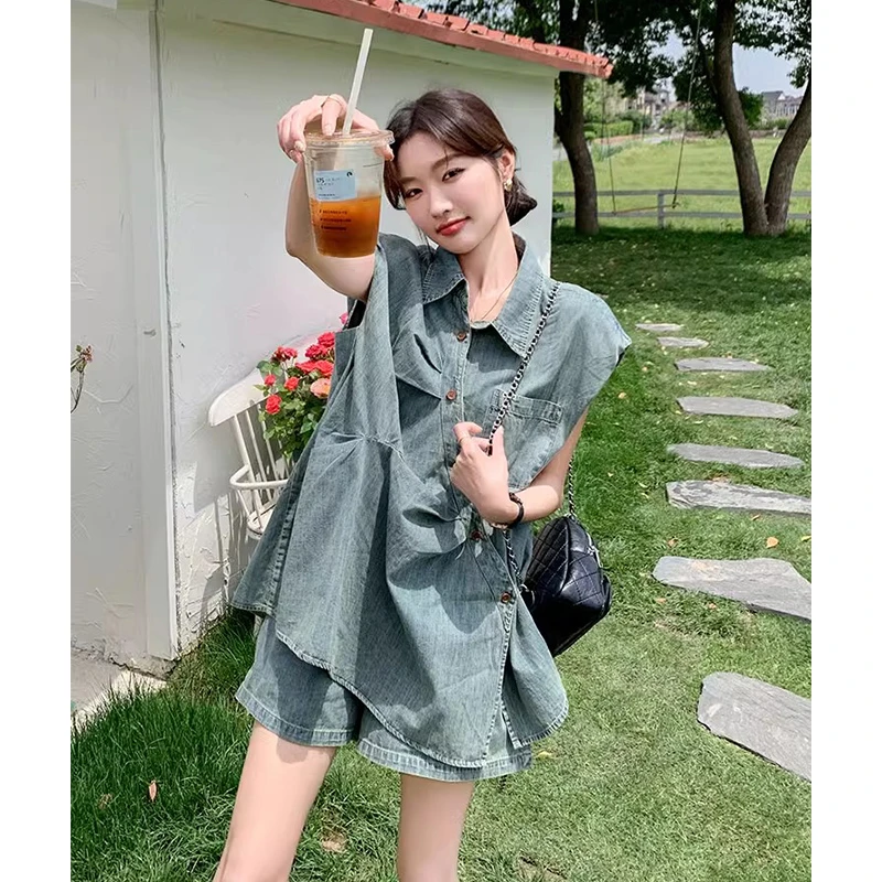 小众不撞款牛仔套装女夏2025新款高级感韩系穿搭短裤小个子一整套