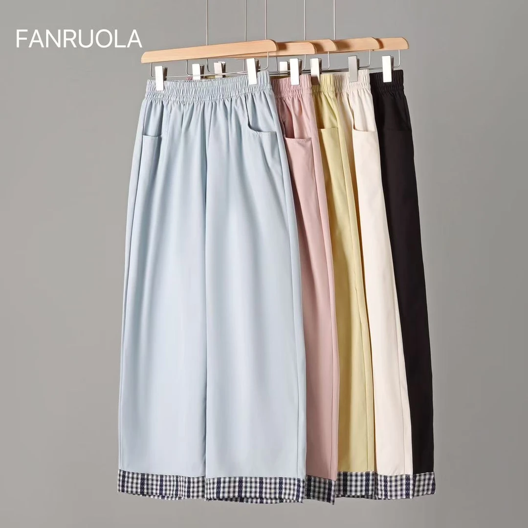 【新款首发】专柜品质！卷边拼接格子直筒休闲裤~凉感亲肤拒绝闷热HH