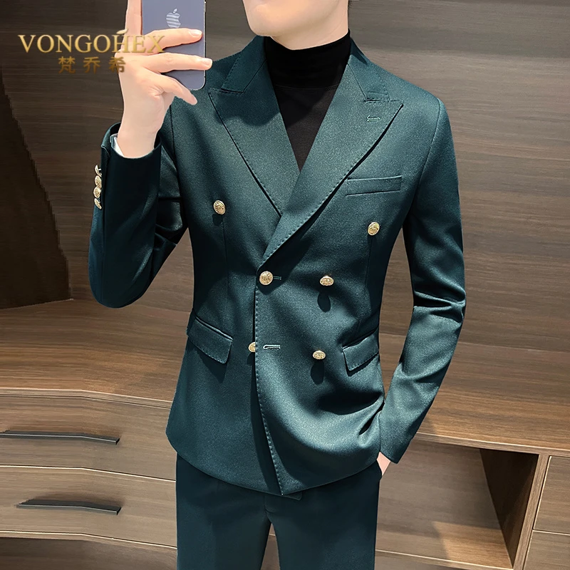 VONGOHEX西装套装男春秋高级感痞帅戗驳领双排扣修身休闲西服外套