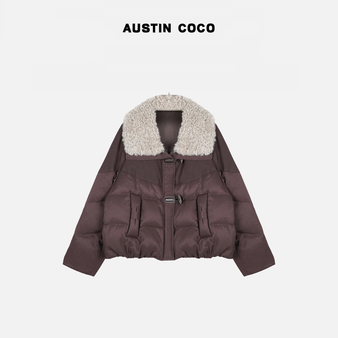 AUSTIN COCO女装短款宽松轻奢羊毛毛领90白鹅绒羽绒短外套Y25098