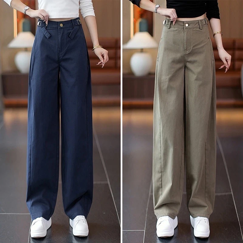 复古工装休闲裤女秋冬新款显瘦拖地裤加厚流行高腰弯刀阔腿裤2025