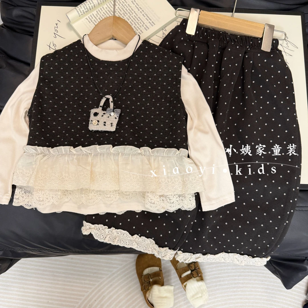 【送赠品】秋上新女宝洋气波点三件套长袖时尚韩版