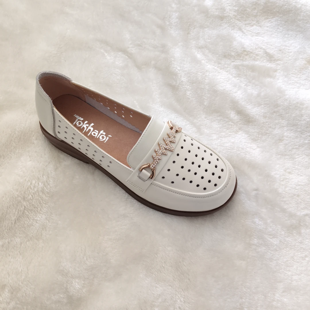 头层牛皮女士镂空透气百搭乐福鞋