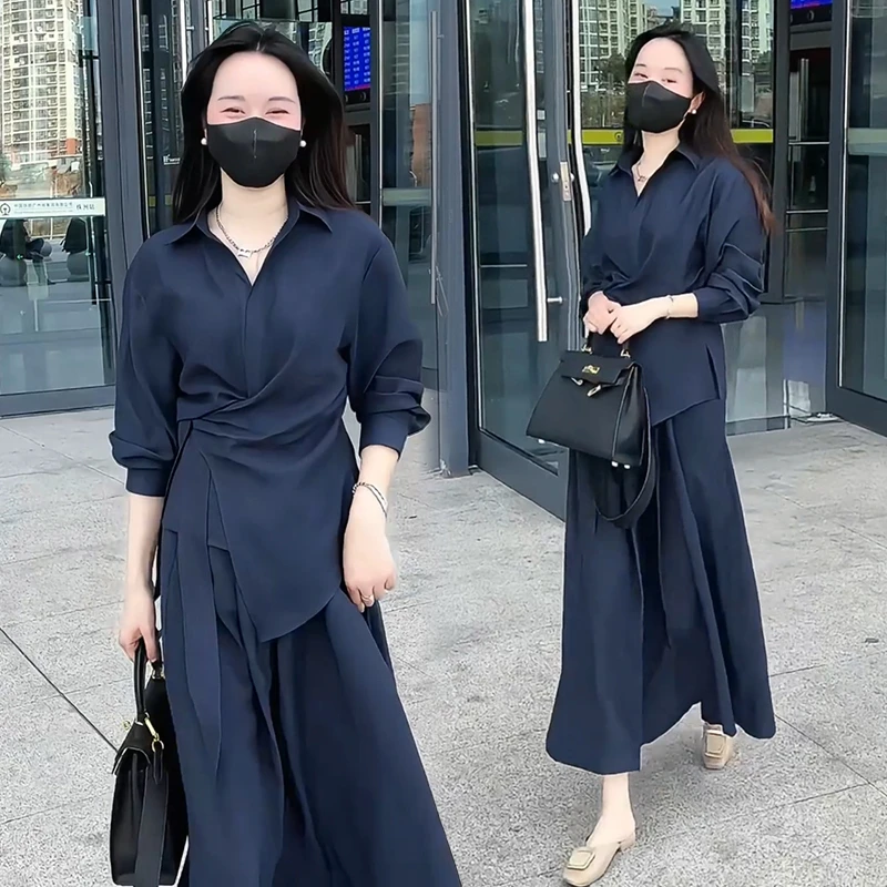 女神范早春法式亚麻气质收腰系带衬衫显瘦半身裙小众两件套长裙